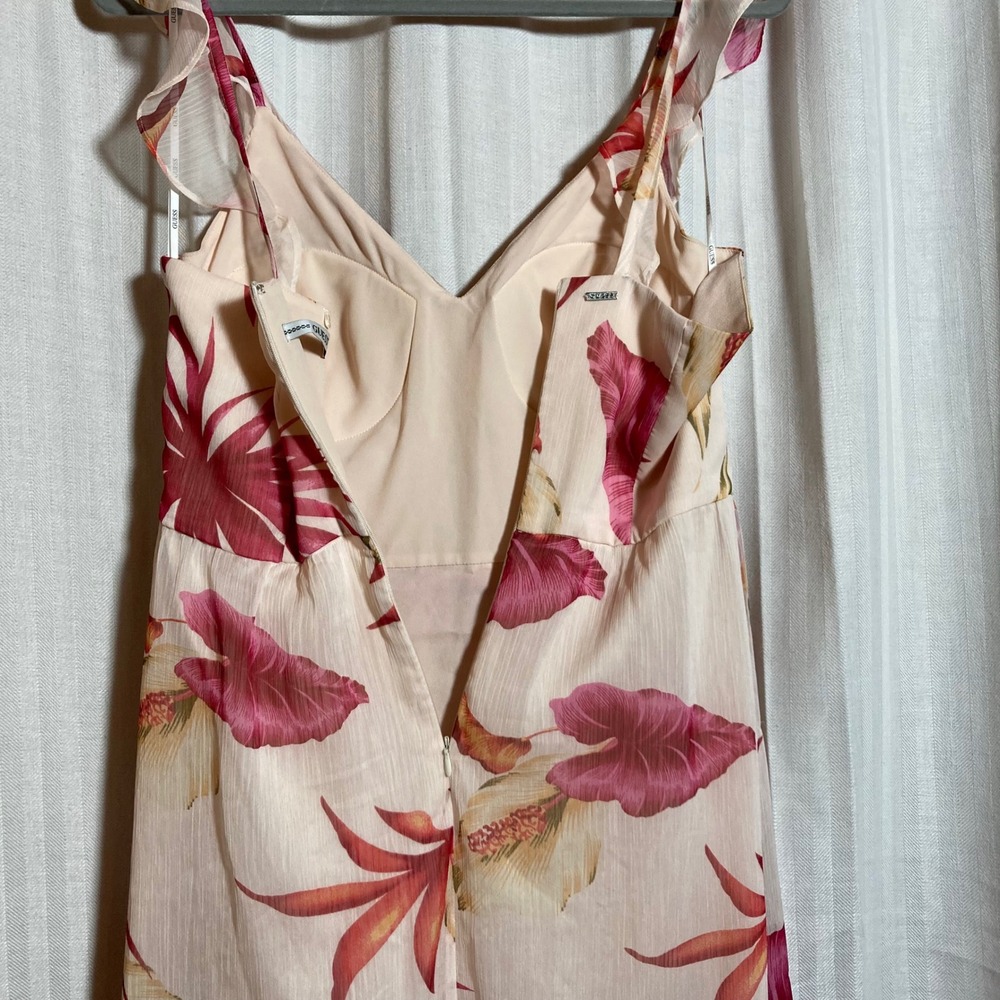 Guess Women Pink Tropical Floral Ruffle V-Neck‎ High-Low Maxi Dress M Romantic - Picture 6 of 10